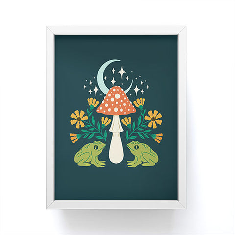 haleyum Moonlight frogs and mushrooms Framed Mini Art Print