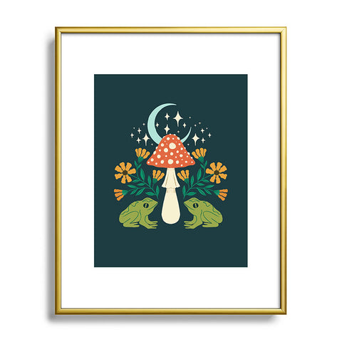 haleyum Moonlight frogs and mushrooms Metal Framed Art Print