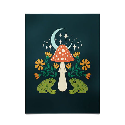 haleyum Moonlight frogs and mushrooms Poster