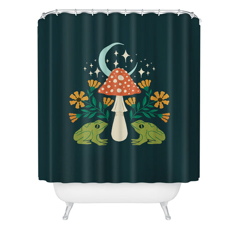 haleyum Moonlight frogs and mushrooms Shower Curtain