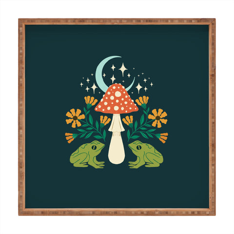 haleyum Moonlight frogs and mushrooms Square Tray