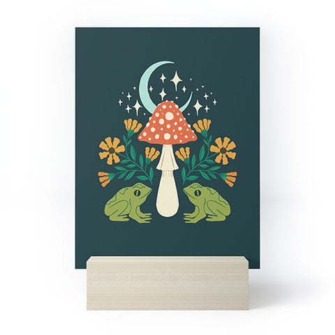 haleyum Moonlight frogs and mushrooms Mini Art Print