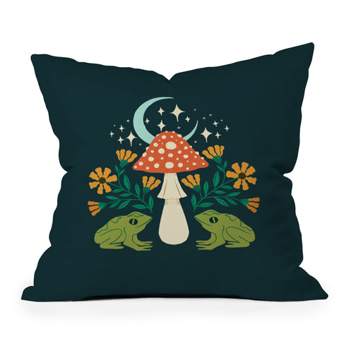 haleyum Moonlight frogs and mushrooms Throw Pillow