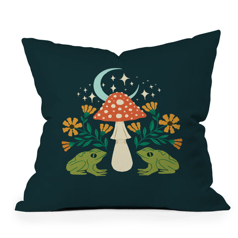 haleyum Moonlight frogs and mushrooms Outdoor Throw Pillow