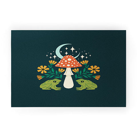 haleyum Moonlight frogs and mushrooms Welcome Mat