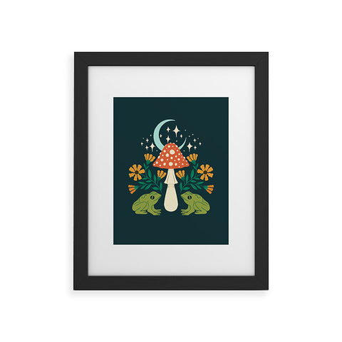 haleyum Moonlight frogs and mushrooms Framed Art Print