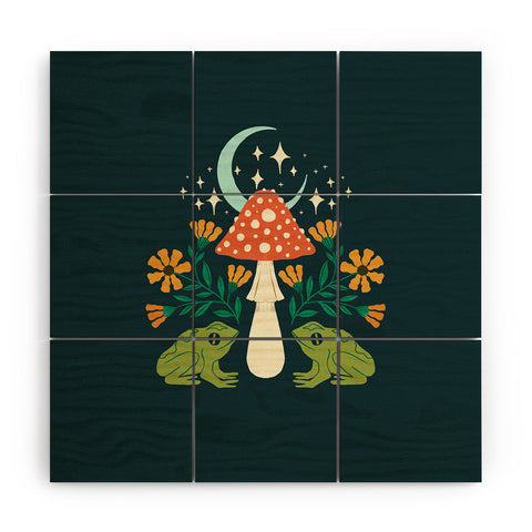 haleyum Moonlight frogs and mushrooms Wood Wall Mural