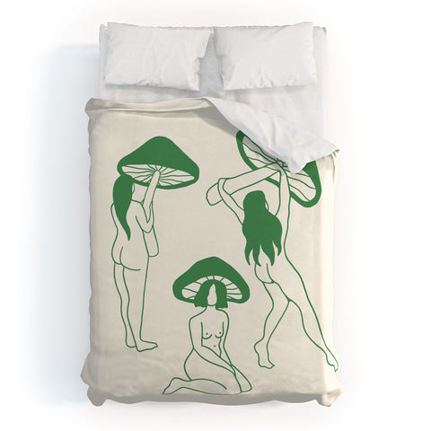haleyum Mushroom Ladies Line Art Duvet Cover
