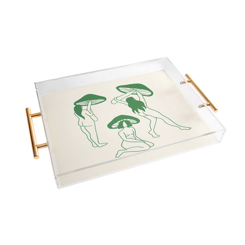 haleyum Mushroom Ladies Line Art Acrylic Tray