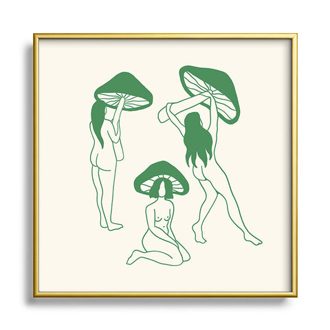 haleyum Mushroom Ladies Line Art Square Metal Framed Art Print