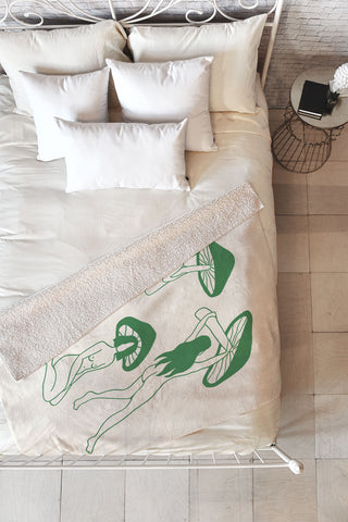haleyum Mushroom Ladies Line Art Fleece Throw Blanket