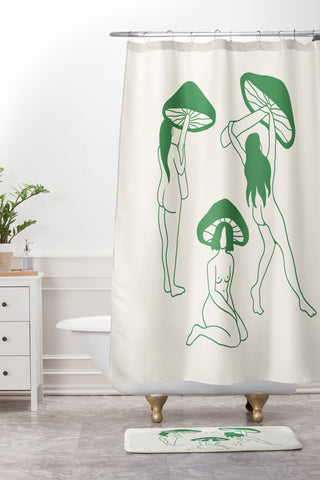 haleyum Mushroom Ladies Line Art Shower Curtain And Mat