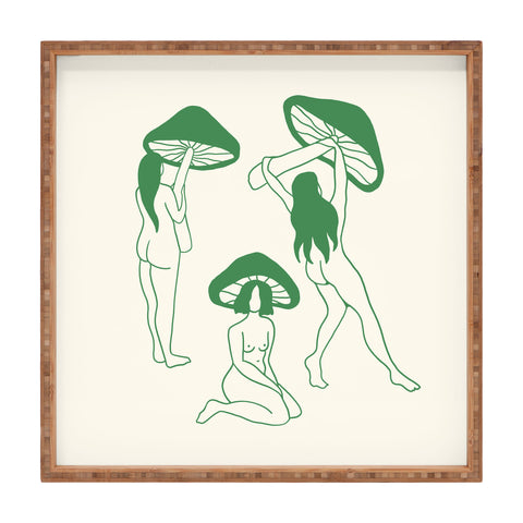 haleyum Mushroom Ladies Line Art Square Tray