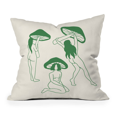 haleyum Mushroom Ladies Line Art Throw Pillow