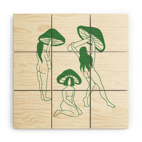 haleyum Mushroom Ladies Line Art Wood Wall Mural