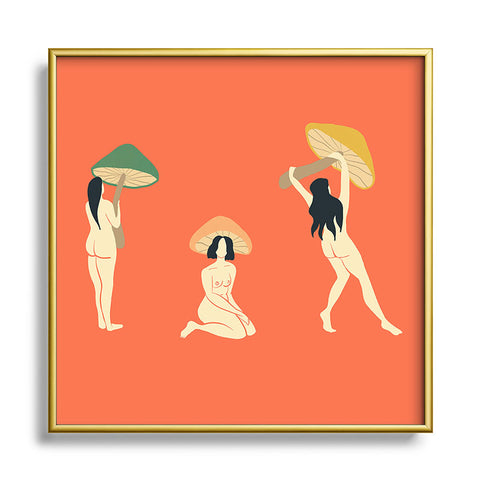 haleyum Mushroom Ladies Square Metal Framed Art Print