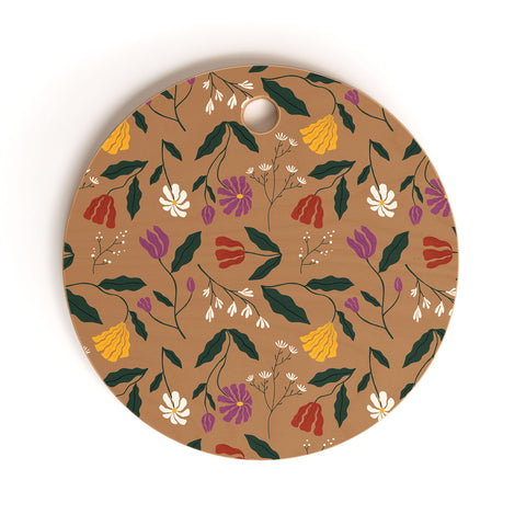 haleyum Pressed Flower Illustration Cutting Board Round