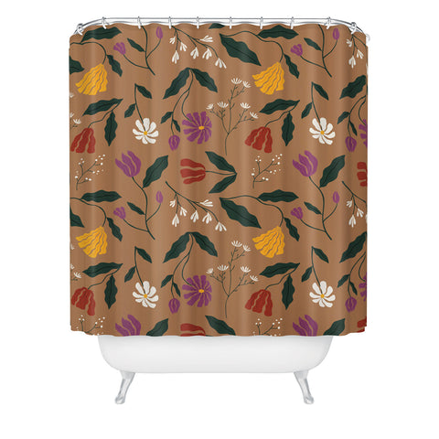 haleyum Pressed Flower Illustration Shower Curtain