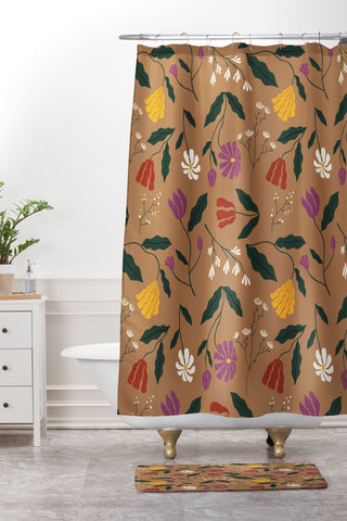 haleyum Pressed Flower Illustration Shower Curtain And Mat