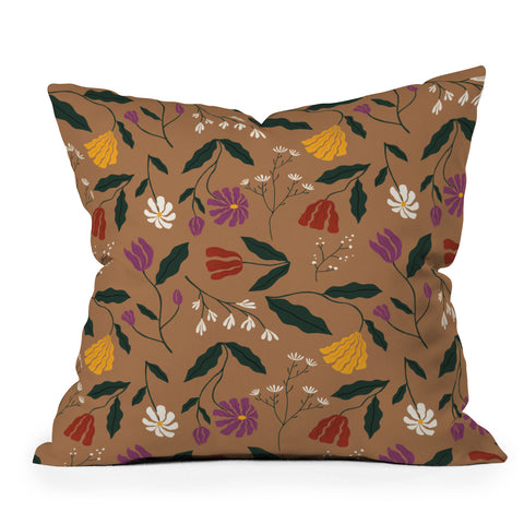 haleyum Pressed Flower Illustration Outdoor Throw Pillow