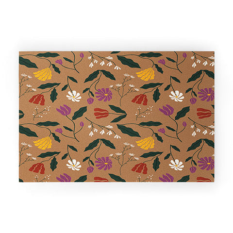 haleyum Pressed Flower Illustration Welcome Mat