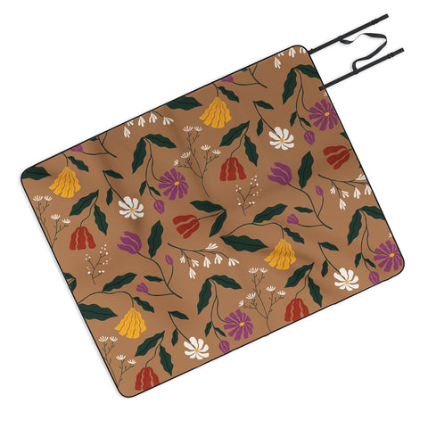 haleyum Pressed Flower Illustration Picnic Blanket