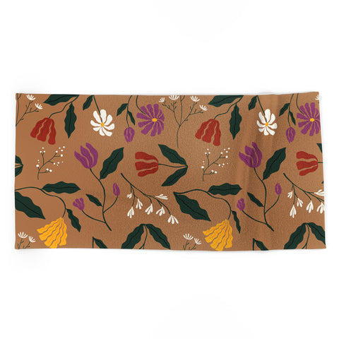 haleyum Pressed Flower Illustration Beach Towel