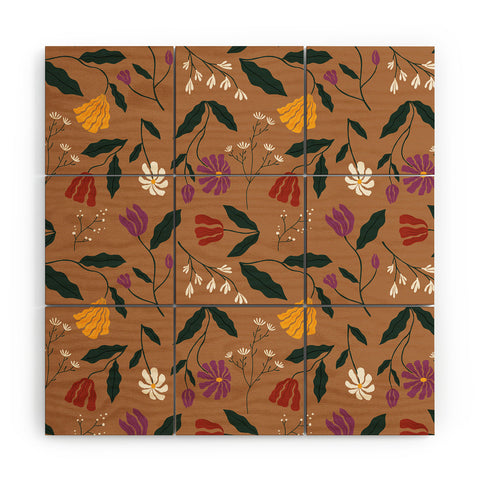 haleyum Pressed Flower Illustration Wood Wall Mural