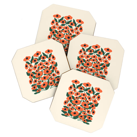 haleyum Red Poppy Garden 2 Coaster Set