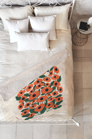 haleyum Red Poppy Garden 2 Fleece Throw Blanket