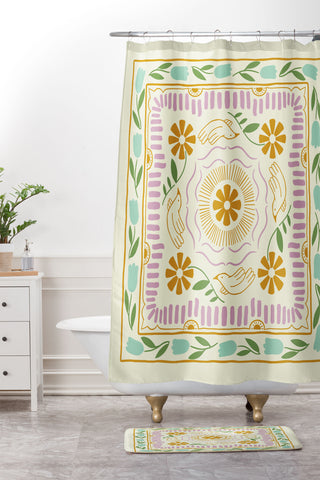 haleyum Scandinavian Dove Pattern Shower Curtain And Mat