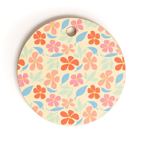 haleyum Tropical Vintage Flowers Cutting Board Round