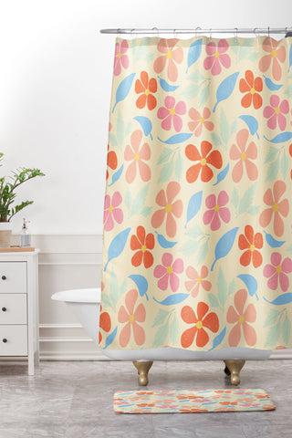 haleyum Tropical Vintage Flowers Shower Curtain And Mat