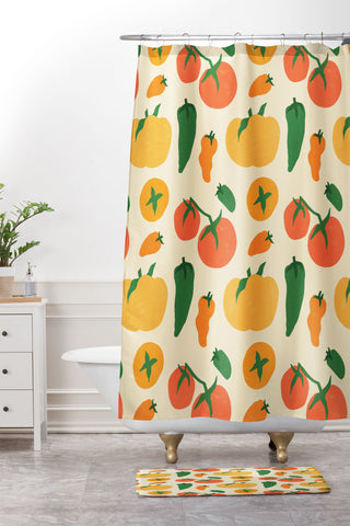 haleyum Veggie Love Pattern Shower Curtain And Mat