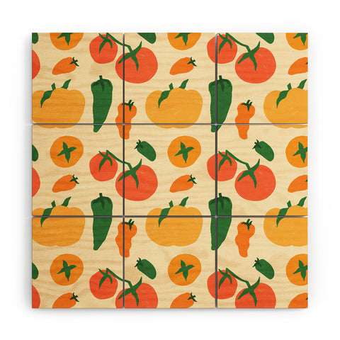 haleyum Veggie Love Pattern Wood Wall Mural