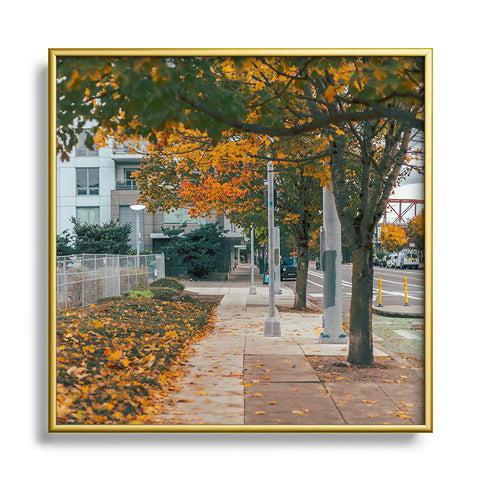 Hannah Kemp Autumn Sidewalk Square Metal Framed Art Print