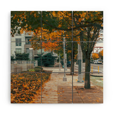 Hannah Kemp Autumn Sidewalk Wood Wall Mural