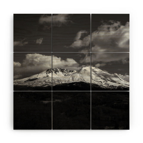 Hannah Kemp Black and White Mt St Helens Wood Wall Mural