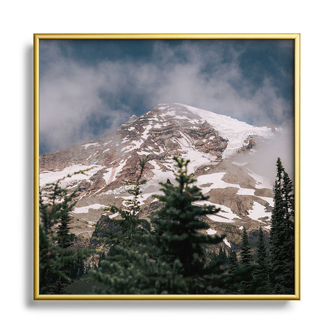 Hannah Kemp Cloudy Rainier Square Metal Framed Art Print
