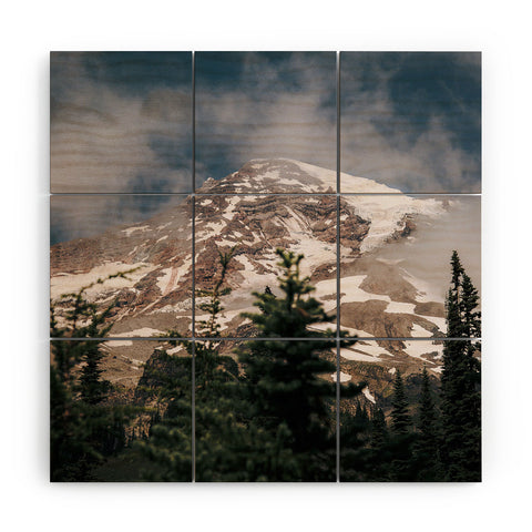 Hannah Kemp Cloudy Rainier Wood Wall Mural