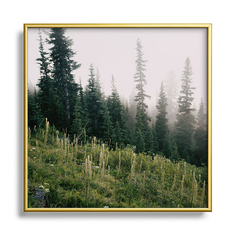 Hannah Kemp Foggy Green Forest Square Metal Framed Art Print