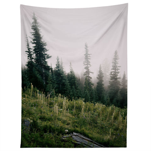 Hannah Kemp Foggy Green Forest Tapestry