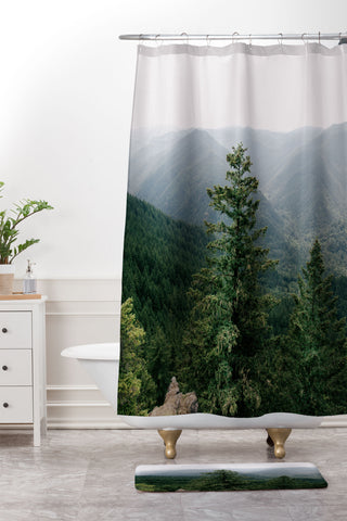 Hannah Kemp Green Forest Landscape Shower Curtain And Mat