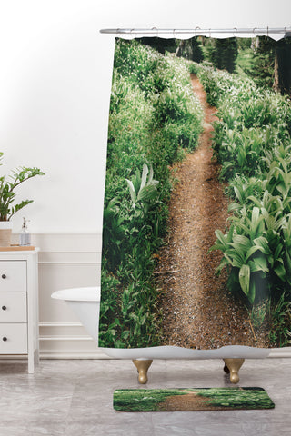 Hannah Kemp Green Hiking Trail Shower Curtain And Mat