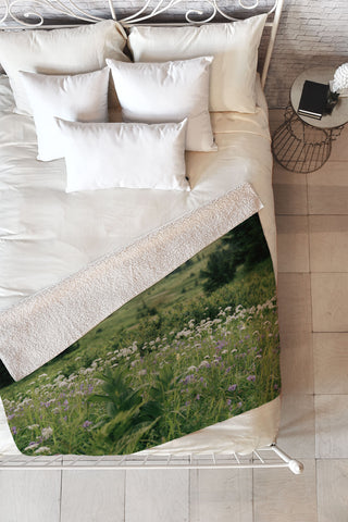 Hannah Kemp Green Wildflower Landscape Fleece Throw Blanket
