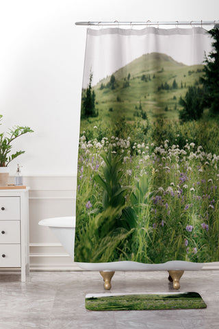 Hannah Kemp Green Wildflower Landscape Shower Curtain And Mat