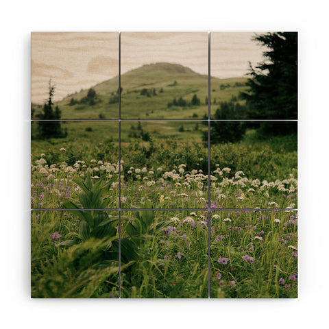 Hannah Kemp Green Wildflower Landscape Wood Wall Mural