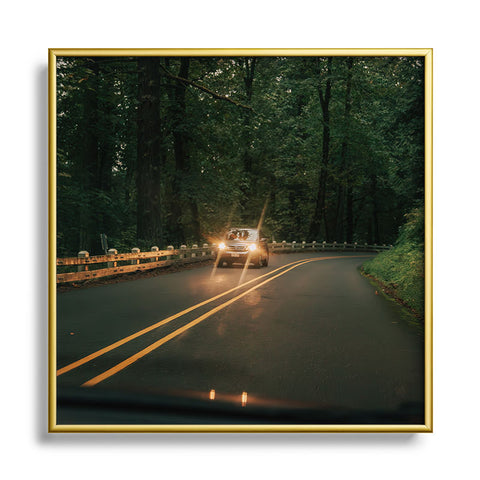 Hannah Kemp Headlights in the Forest Square Metal Framed Art Print