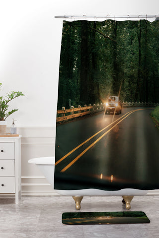Hannah Kemp Headlights in the Forest Shower Curtain And Mat