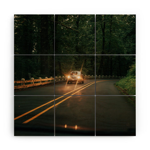 Hannah Kemp Headlights in the Forest Wood Wall Mural